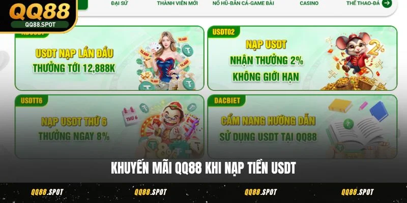 Khuyến Mãi QQ88 - Quy Tụ Đặc Quyền Thú Vị Cho Hội Viên 2 Khuyến mãi QQ88 khi nạp tiền USDT