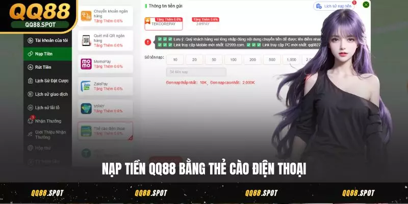 Nạp Tiền QQ88 - Khởi Đầu Vận May Ngay Nhận Quà Khủng 4 Nạp tiền QQ88 bằng thẻ cào điện thoại