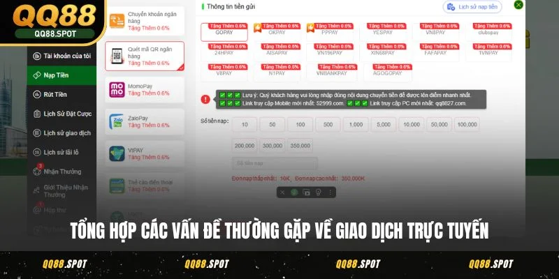 Tổng hợp các vấn đề thường gặp về giao dịch trực tuyến